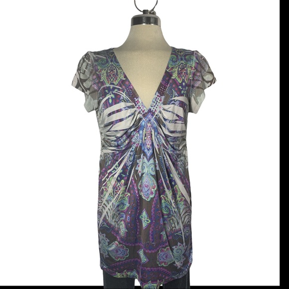 🌹2X$30🌹 One World Purple Multicolor Top Size M - Picture 6 of 10
